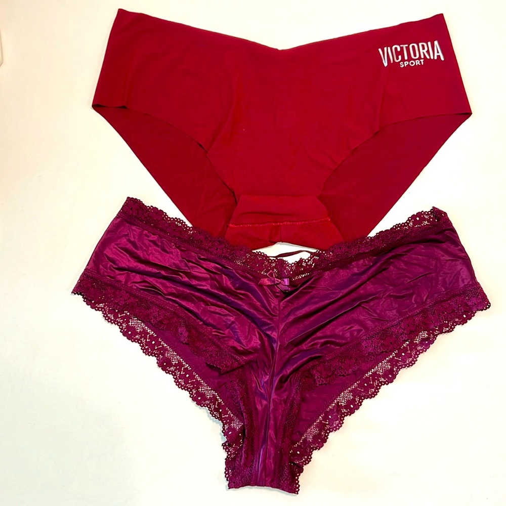 Victoria Secret 2 pair XL Cheeky Lace Panties Underwear maroon and dark red